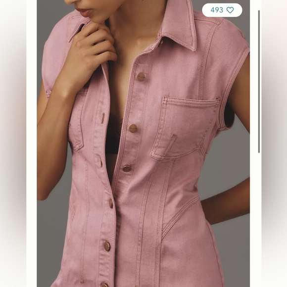 𝓝𝓮𝔀! Anthropologie Pilcro Seamed Button-Front Denim Mini Dress - Picture 4 of 7